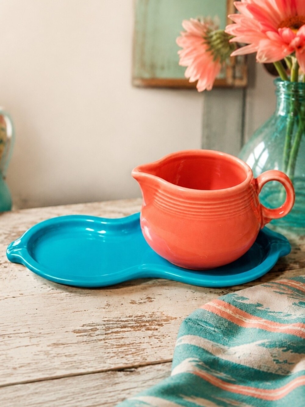 Vintage Fiesta HLC Coral Ring Handle Creamer | Homer Laughlin USA Retro Art Deco